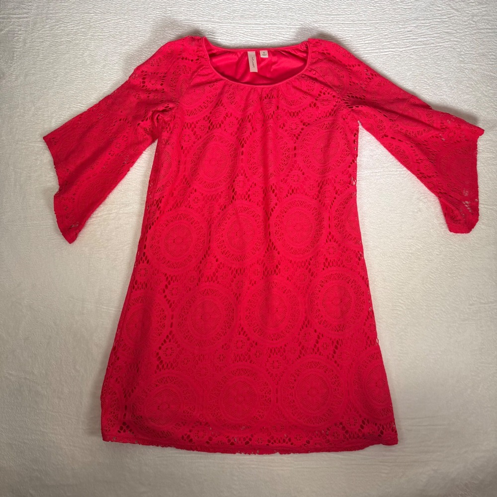 Tacera Red Medallion‎ Lace Bell Sleeve Shift Dress Small Boho Whimsigoth Fairy